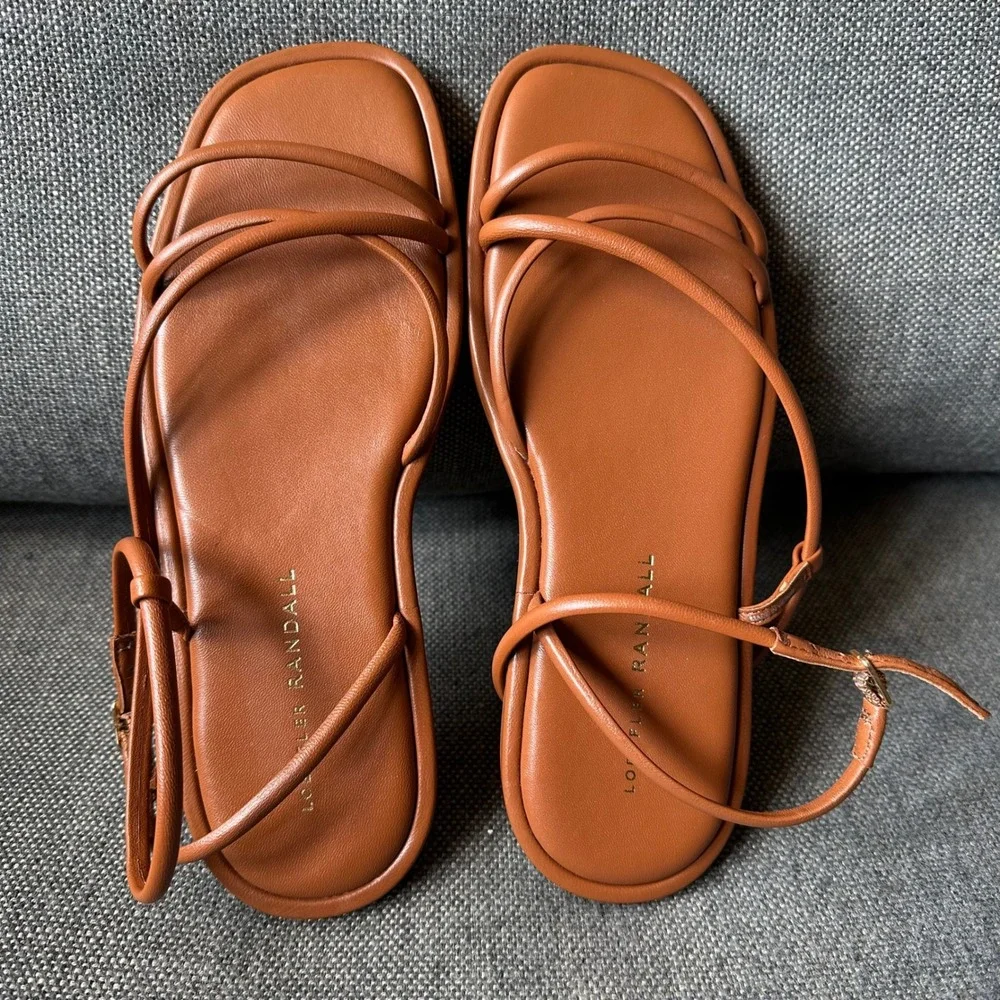 Loeffler Randall Noor Women Brown Leather Strappy Flat Sandals Size 6.5